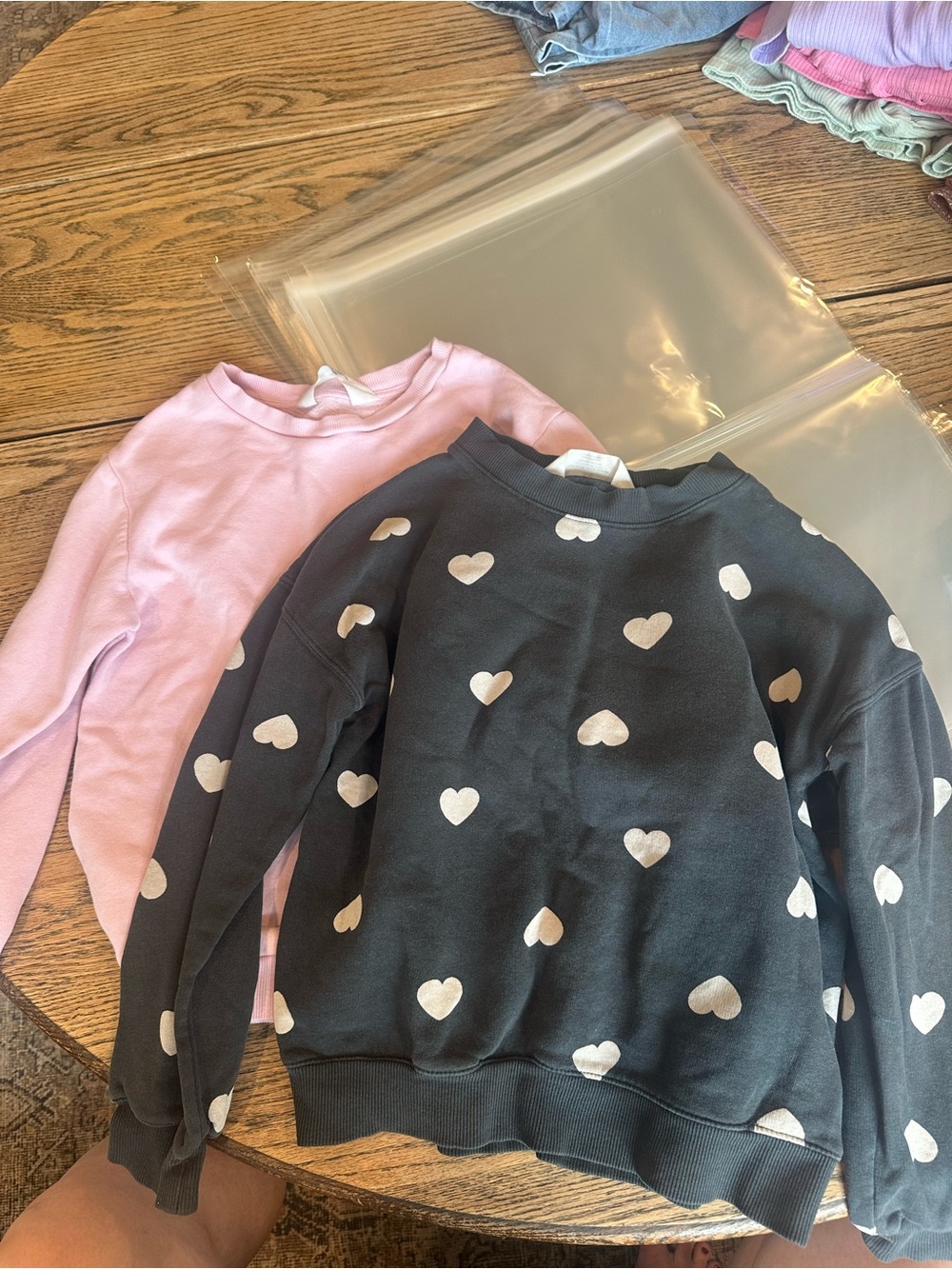 LOT OF 2 H&M Heart Print Black Sweatshirt/ Pink Sweatshirt
